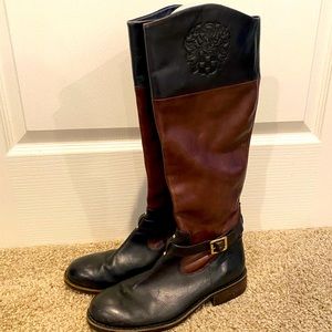 Vince Camuto Flavian Two-Tone Riding Boots Size 7.5 Women’s. Black and Brown